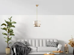 Lámpara de techo de metal - D.30 x Alt. 65 cm - Dorado y beige - RAYONA^OZAIA Clearance