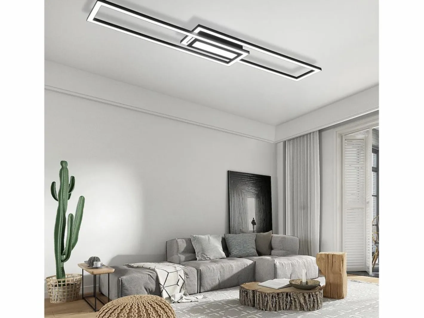 NETTLIFE Lámpara de techo LED , negra, moderna, geométrica, regulable, con control remoto. Negro New
