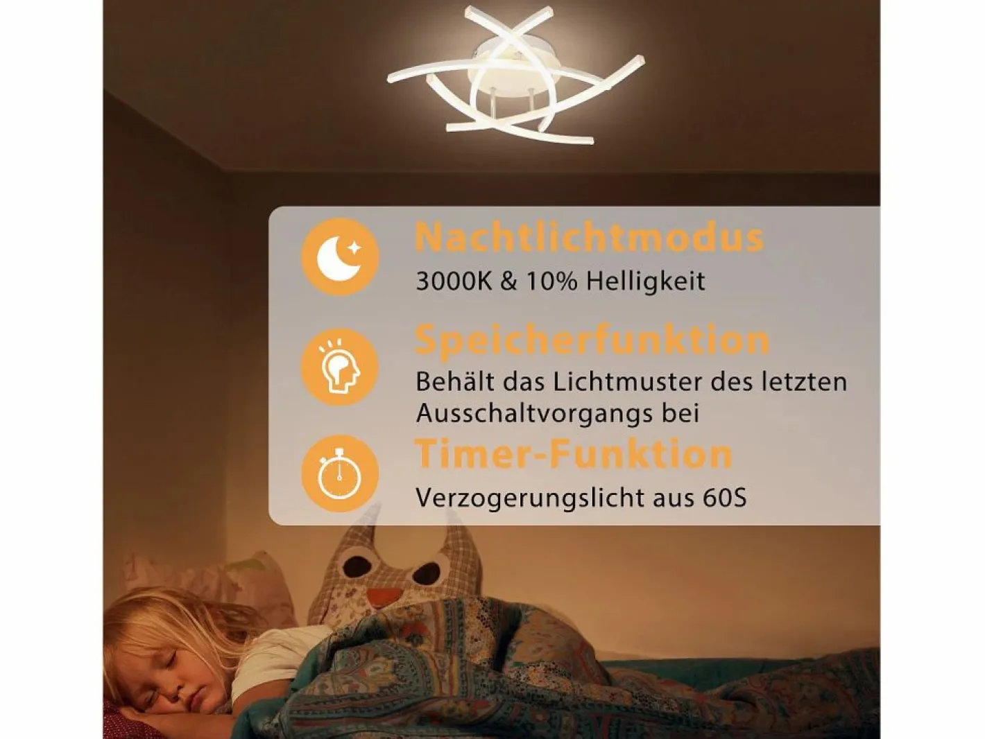 NETTLIFE Lámpara de techo LED para dormitorio regulable de 32 W, moderna, de metal , con mando a distancia Blanco Best