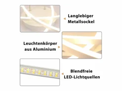 NETTLIFE Lámpara de techo LED para dormitorio regulable de 32 W, moderna, de metal , con mando a distancia Blanco Best