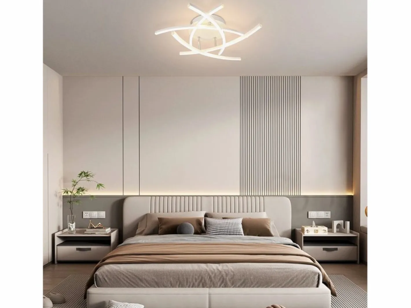 NETTLIFE Lámpara de techo LED para dormitorio regulable de 32 W, moderna, de metal , con mando a distancia Blanco Best
