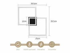 NETTLIFE Lámpara de techo LED para dormitorio, 24 W, para sala de estar, blanca cálida, moderna, cuadrada y negra. Negro Outlet