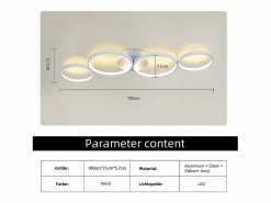 NETTLIFE Lámpara de techo LED de 100 cm regulable con 4 anillos, iluminación blanca moderna de 56 W con control remoto Blanco New