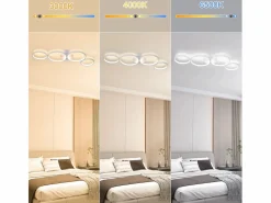 NETTLIFE Lámpara de techo LED de 100 cm regulable con 4 anillos, iluminación blanca moderna de 56 W con control remoto Blanco New