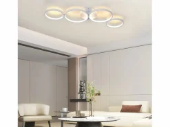 NETTLIFE Lámpara de techo LED de 100 cm regulable con 4 anillos, iluminación blanca moderna de 56 W con control remoto Blanco New