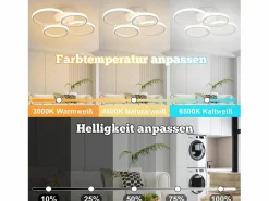 NETTLIFE Plafón|Lámpara de techo LED , 4 anillos, regulable, blanca, 48 W, para salón