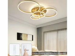NETTLIFE Lámpara de techo LED para sala de estar, color negro, regulable, para dormitorio, 61 cm, diseño moderno, con control remoto, 50 W. Dorado