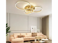 NETTLIFE Lámpara de techo LED para sala de estar, color negro, regulable, para dormitorio, 61 cm, diseño moderno, con control remoto, 50 W. Dorado