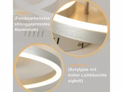 NETTLIFE Plafón|Lámpara de techo LED para salón, regulable, 82 cm, diseño moderno, dorada, 74 W, para dormitorio con mando a distancia.