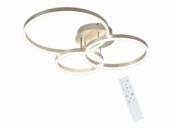 NETTLIFE Plafón|Lámpara de techo LED para salón, regulable, 82 cm, diseño moderno, dorada, 74 W, para dormitorio con mando a distancia.