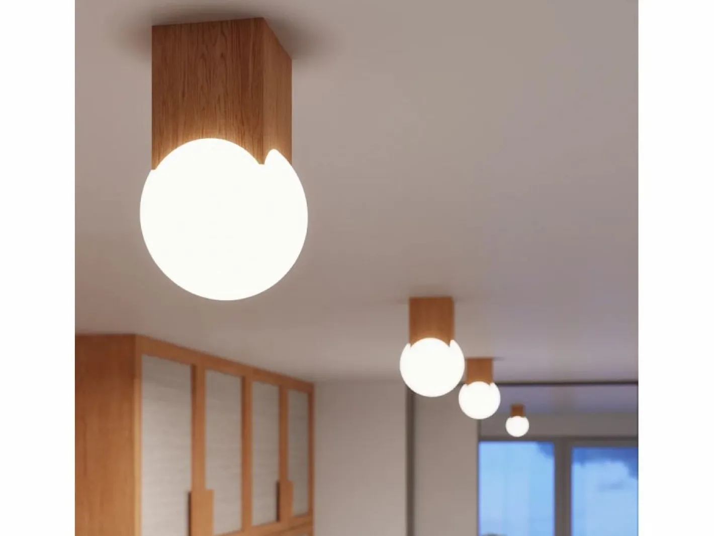 Lámpara de techo Lumivere minimalista de madera/vidrio - 1 fuentes luminosas 4000K - L.12 x A.19 cm - madera natural/^Sollux Lighting Online