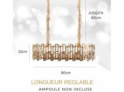 Lámpara Suspendida|Lámpara de techo moderna de cristal para salón dorada - Ovalada 80 cm - New York