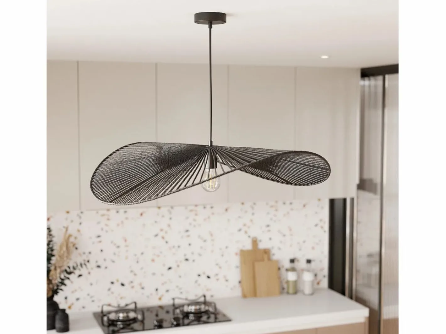 Rendez-Vous Déco Lámpara de techo negra de papel de cuerda 75 cm - Mada Negro Discount