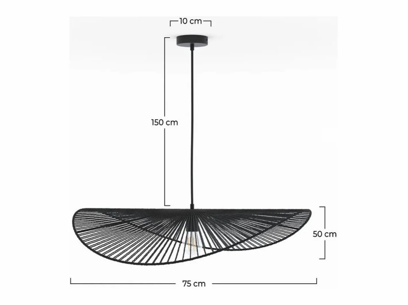 Rendez-Vous Déco Lámpara de techo negra de papel de cuerda 75 cm - Mada Negro Discount