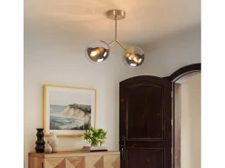 NETTLIFE Lámpara de techo para pasillo : Lámpara de techo vintage E27 con bola de cristal y 2 luces. Dorado