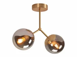 NETTLIFE Lámpara de techo para pasillo : Lámpara de techo vintage E27 con bola de cristal y 2 luces. Dorado