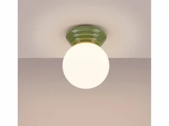 Sollux Lighting Plafón|Lámpara de techo Zori minimalista de cerámica/vidrio vidriado - 1 fuentes luminosas - L.12 x A.12 cm - oliva