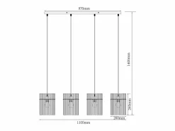 Lámpara industrial 4 pantallas de vidrio ahumado . Medidas L. 110 x Alt. . 140cm DIVO^OZAIA New