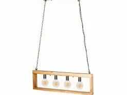 Lámpara industrial de madera OLIUS - metal 4 luces Alt. 31 cm - natural^OZAIA Discount