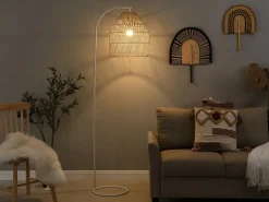 OZAIA Lámpara étnica de hierro y ratán natural - Alt. 177 cm - PARNAIBA Color natural claro / Blanco Sale
