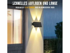 NETTLIFE Lámparas solares para exteriores - 4 apliques solares de pared para exteriores, luz blanca cálida Negro