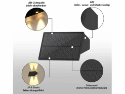 NETTLIFE Lámparas solares para exteriores - 4 apliques solares de pared para exteriores, luz blanca cálida Negro