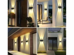 NETTLIFE Lámparas solares para exteriores - 4 apliques solares de pared para exteriores, luz blanca cálida Negro
