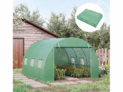 Lona de repuesto para invernadero túnel, PE resistente a los rayos UV, impermeable, con 6 ventanas y puerta enrollable, (300x300x200cm) Verde Outlet