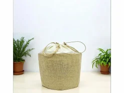Lote de 10 bolsas redondas de yute con cierre de cordón h 26 cm x 25 cm resistentes Color natural claro Clearance