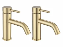 Shower & Design Lote de 2 grifos mezcladores redondeados de acero inoxidable cepillado, , An 16 x Alt.17,3 x Pr 4,9 cm, SALAVAN Dorado Online