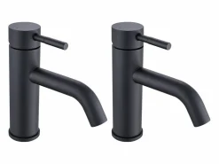 Lote de 2 grifos mezcladores redondeados de acero inoxidable cepillado, , An. 5,1 x Alt. 17 x Pr. 16,3 cm, SALAVAN^Shower & Design Outlet