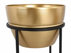 OZAIA Lote de 2 maceteros de metal con soporte - D. 25 cm y D. 30 cm - Dorado y negro - NABA Negro / Dorado Clearance