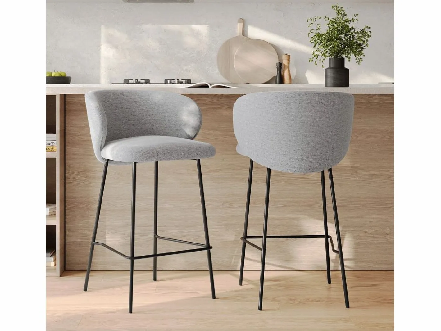 Rendez-Vous Déco Muebles De Bar|Taburete Alto|Lote de 2 sillas para isla central de tela claro 67 cm - Victoria