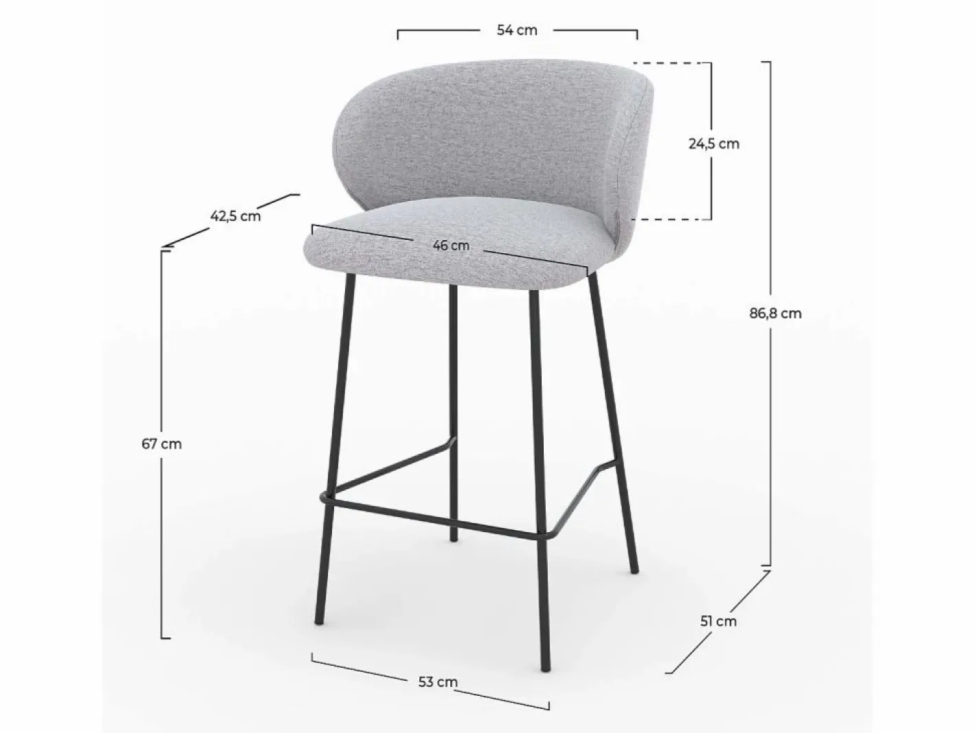 Rendez-Vous Déco Muebles De Bar|Taburete Alto|Lote de 2 sillas para isla central de tela claro 67 cm - Victoria