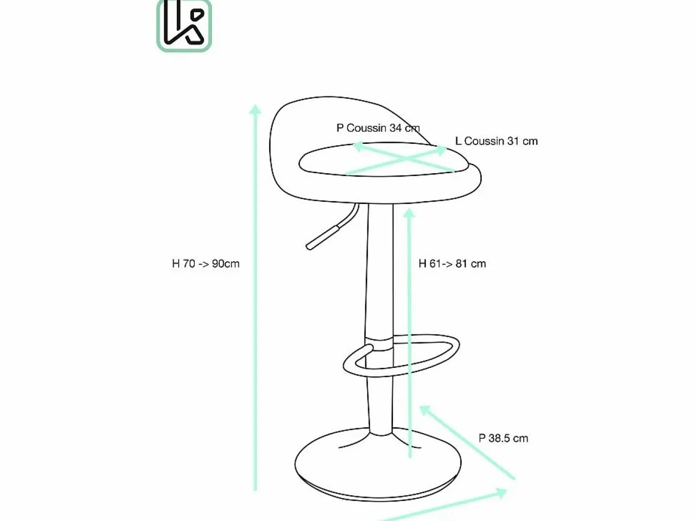 Kayelles Muebles De Bar|Taburete Alto|Lote de 2 taburetes de bar para cocina, asiento de cuero sintético, respaldo bajo, giratorio, altura ajustable, base de cromo SATI (blanco)