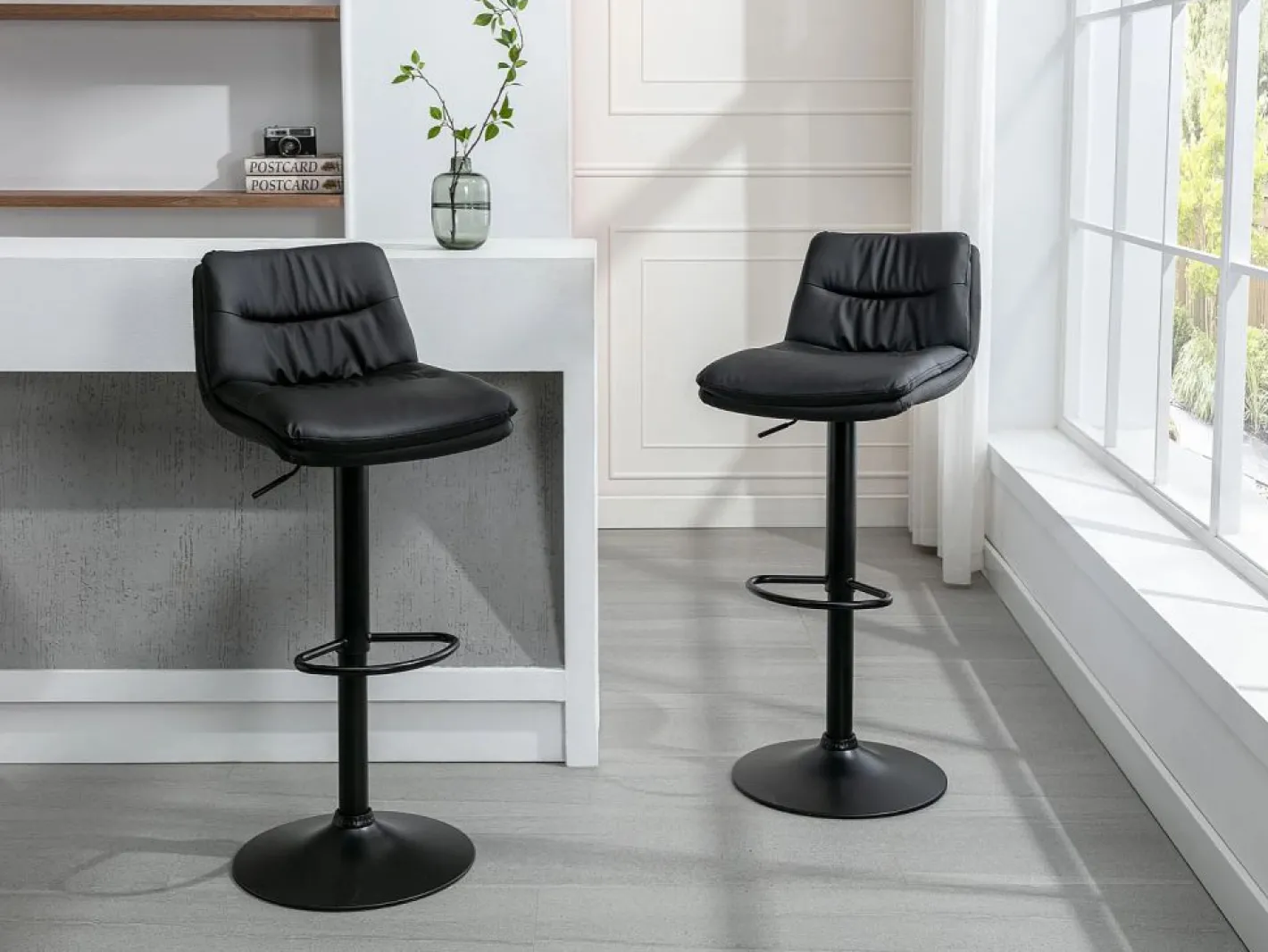 Lote de 2 taburetes de bar de piel sintética y metal - - KADERINA^Vente-unique Discount