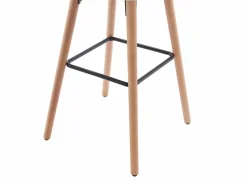 Vente-unique Lote de 2 taburetes de bar de tela y patas de madera de haya - - ELEANA Crema Outlet