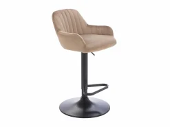 Vente-unique Muebles De Bar|Taburete Alto|Lote de 2 taburetes de bar de terciopelo y metal negro - Altura ajustable - - ELEANA