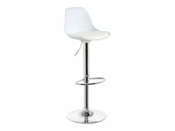 Lote de 2 taburetes de bar de diseño, asiento con respaldo bajo, cojín de cuero sintético, giratorio, altura ajustable, base de cromo SIG (blanco)^Kayelles Best
