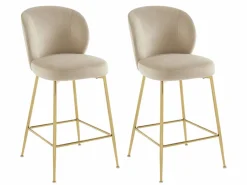 Vente-unique Muebles De Bar|Taburete Alto|Lote de 2 taburetes de bar de terciopelo y metal dorado - - POLPONA de Pascal MORABITO