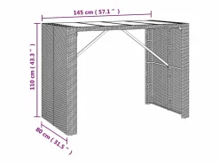 Garden Furniture Lou Mesa alta bar superficie vidrio ratán PE marrón 145x80x110 cm Marru00f3n Hot