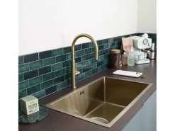 Essebagno Luisa fregadero 1 cubeta grande 76x45 en acero inoxidable oro cepillado Dorado