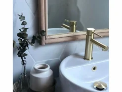 Essebagno Luisa mezclador de lavabo bajo oro cepillado Dorado Clearance
