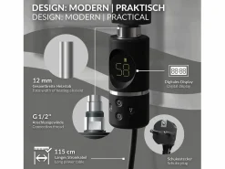 Toallero Eléctrico|Luxebath Elemento calefactor eléctrico 900W acero inoxidable negro para radiador con termostato y pantalla digital, regulador con modo temporizador