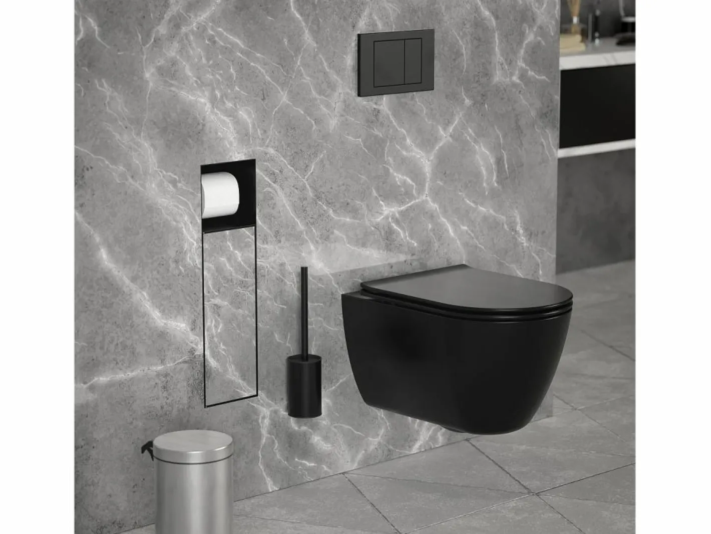 LuxeBath Módulo de armario empotrado para baño de acero inoxidable mate 60x20x10 cm con escobilla WC nicho de pared alicatable oculto encastrado Negro Hot