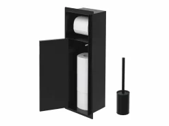 LuxeBath Módulo de armario empotrado para baño de acero inoxidable mate 60x20x10 cm con escobilla WC nicho de pared alicatable oculto encastrado Negro Hot
