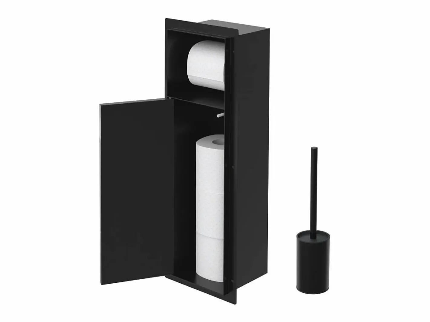 LuxeBath Módulo de armario empotrado para baño de acero inoxidable mate 60x20x10 cm con escobilla WC nicho de pared alicatable oculto encastrado Negro Hot