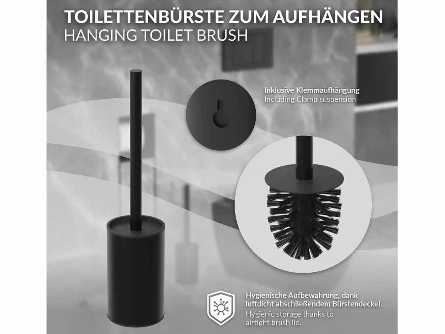 LuxeBath Módulo de armario empotrado para baño de acero inoxidable mate 60x20x10 cm con escobilla WC nicho de pared alicatable oculto encastrado Negro Hot