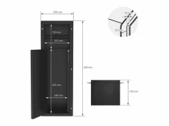 LuxeBath Módulo de armario empotrado para baño de acero inoxidable mate 60x20x10 cm con escobilla WC nicho de pared alicatable oculto encastrado Negro Hot