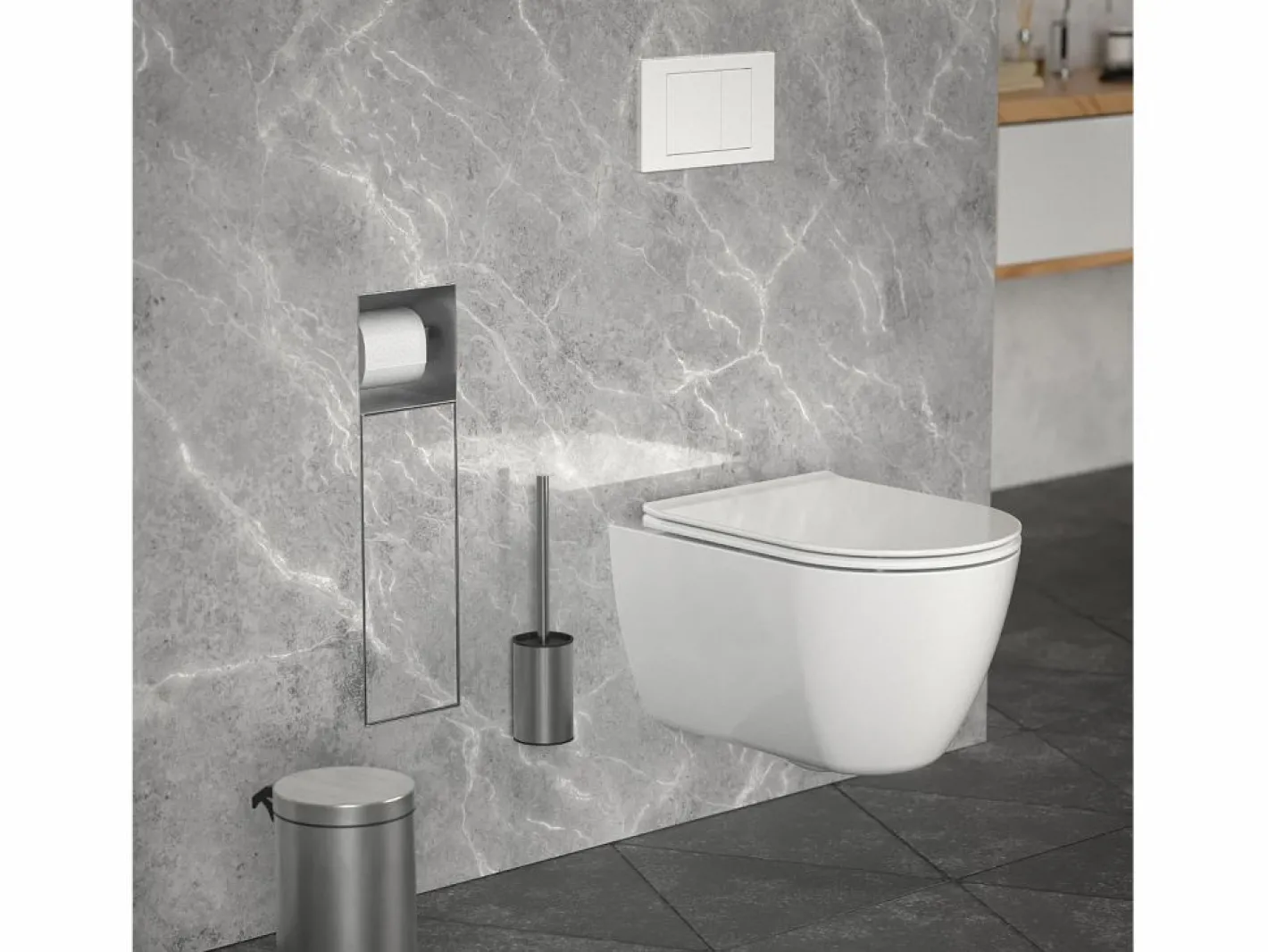 Módulo de armario empotrado para baño de acero inoxidable 60x20x10 cm con escobilla WC nicho de pared alicatable oculto encastrado^LuxeBath Clearance